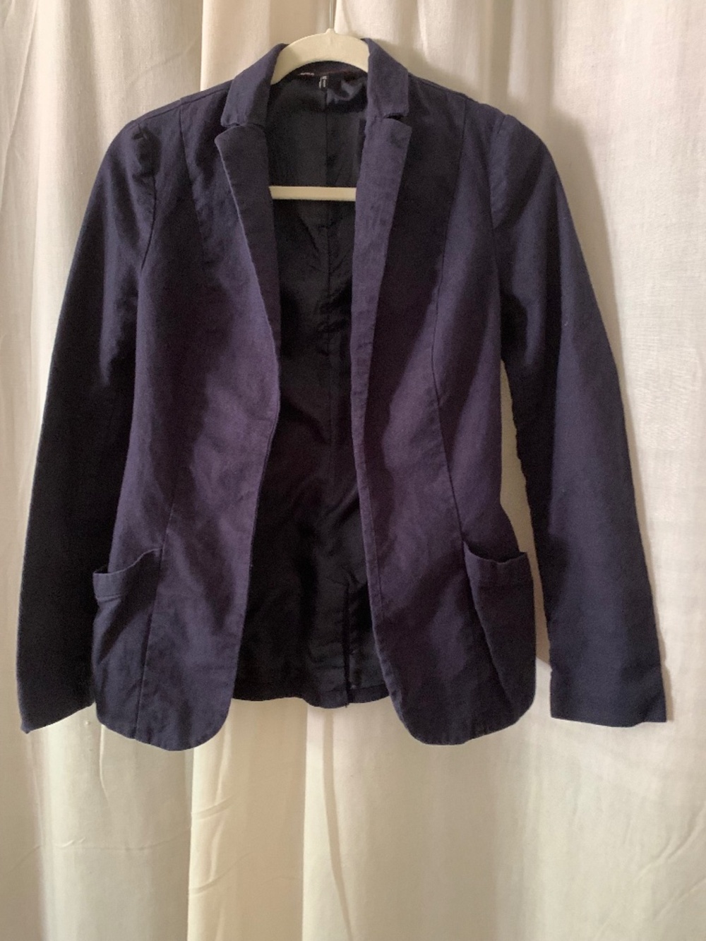French Connection UK Style Linen Cotton Open Front Blazer Navy XS
